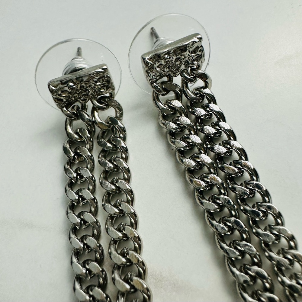 Chic Silver-Tone Multi-Chain Tassel Drop Earrings - Picture 6 of 14
